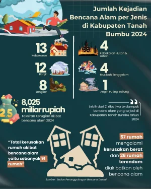 Jumlah Kejadian Bencana Alam per Jenis di Kabupaten Tanah Bumbu Tahun 2024